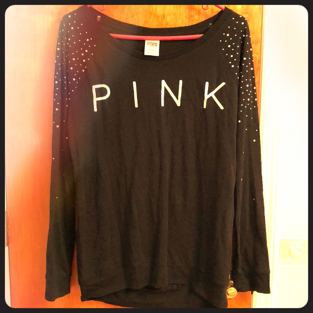 Victoria’s Secret Pink black sparkle logo top